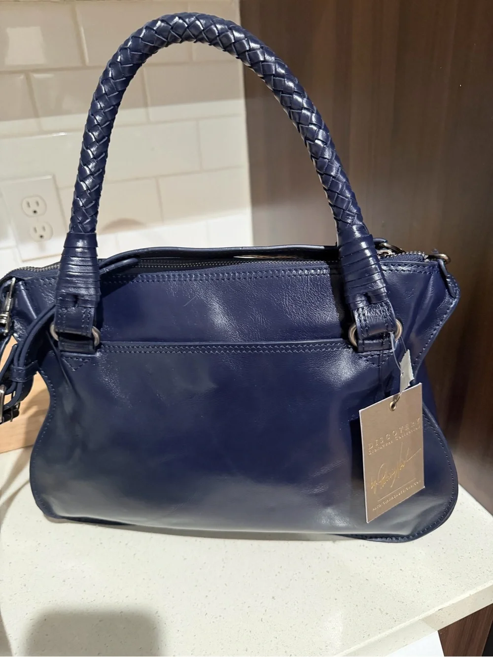 Patricia Nash Discovery Leather Vernazza Flap Satchel Navy‎